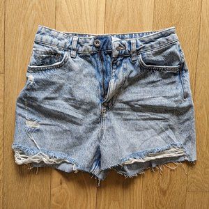 Ripped denim shorts mid-blue